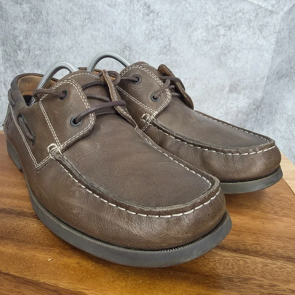 Ecco Boat Shoes Mens EU 44 US 10 - 10.5 Brown Leather‎ Slip On Loafers Casual